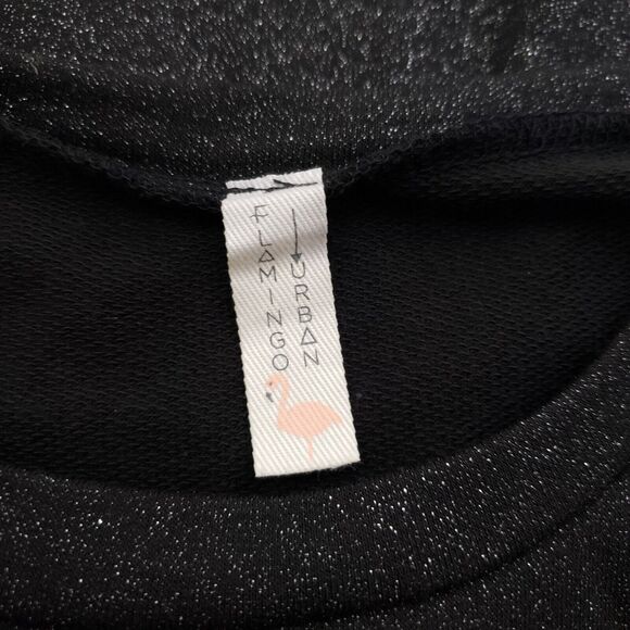 Flamingo Urban Womens Top Size Large Ruffles Black Shimmer Pullover Long Sleeve - Picture 6 of 7